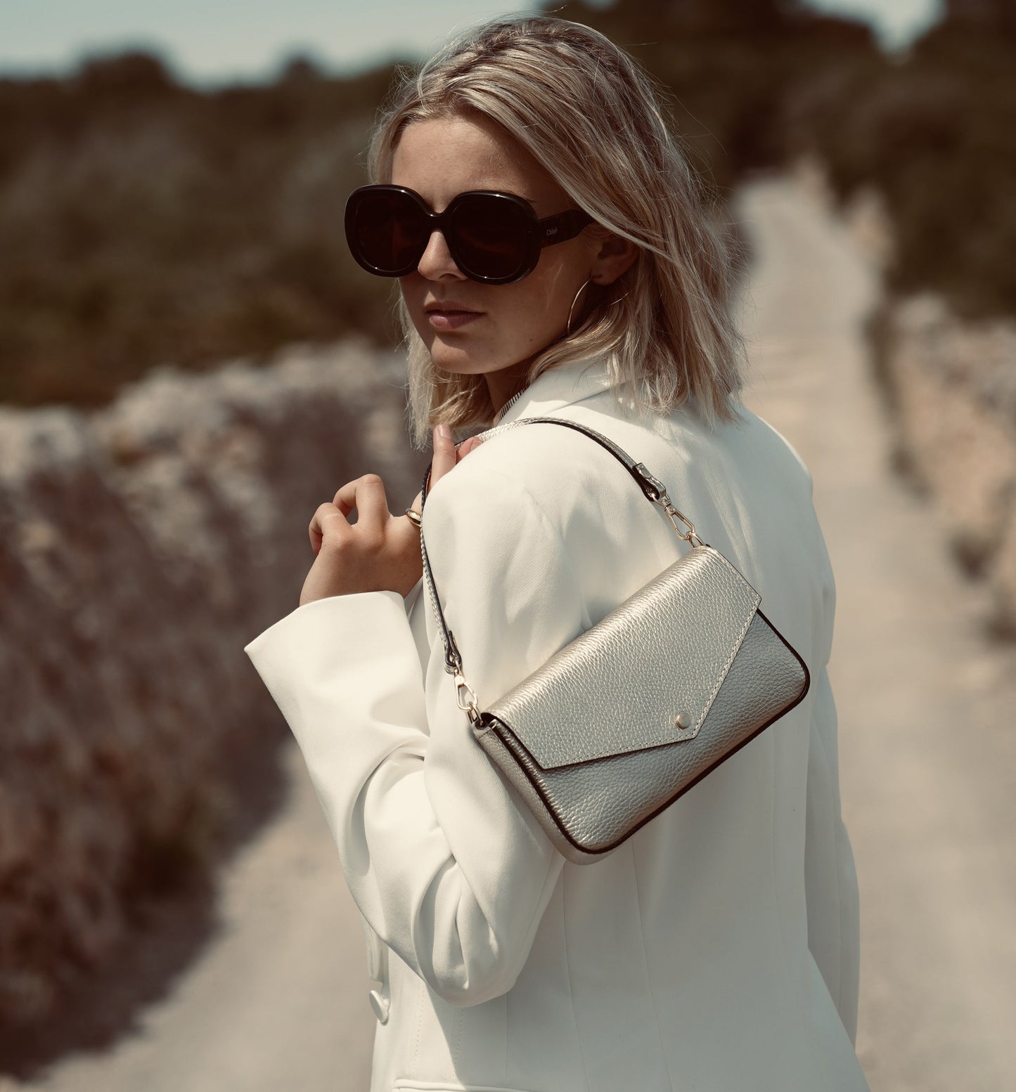 Fobela Munro Gold Leather Shoulder Bag