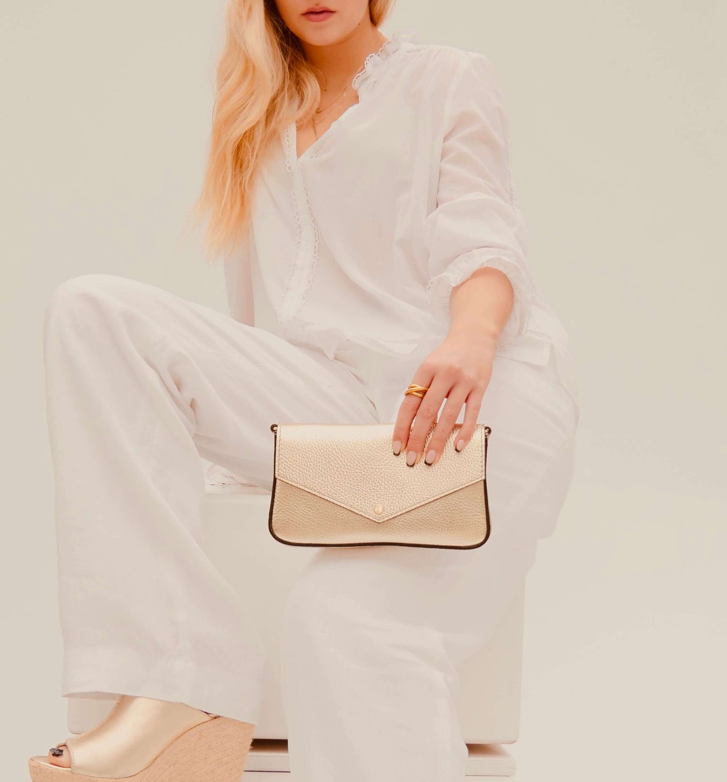 Fobela Munro Gold Leather Shoulder Bag